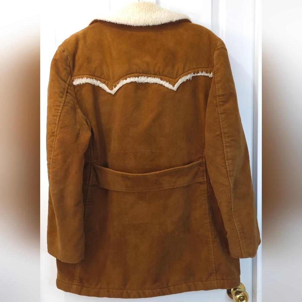 Vintage 70s Brown Faux Suede faux shearling And Sherpa Rancher Jacket L - Picture 10 of 11